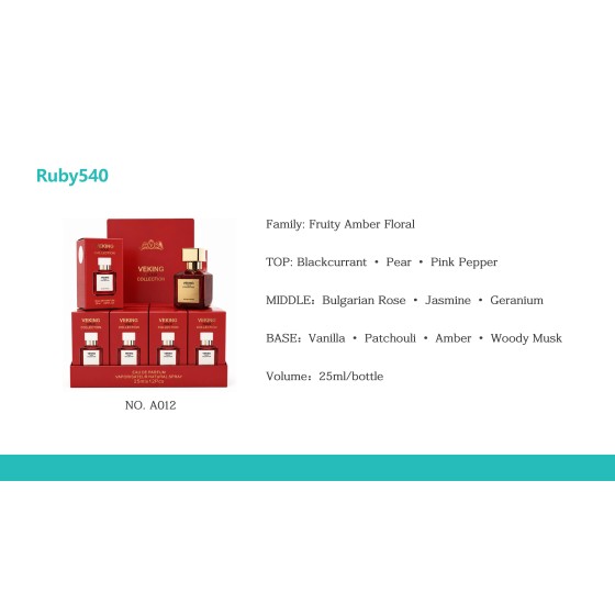 Veking Colo Ruby540 Perfume 25ml, Fruity Amber Floral Long‑Lasting Eau De Parfum Spray